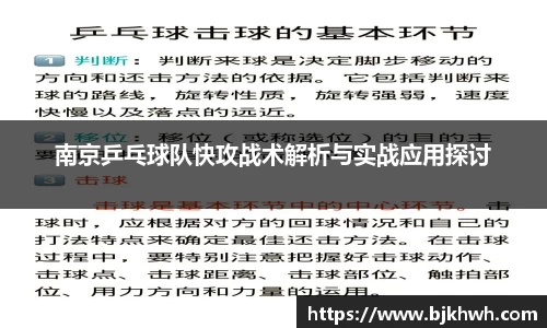 南京乒乓球队快攻战术解析与实战应用探讨